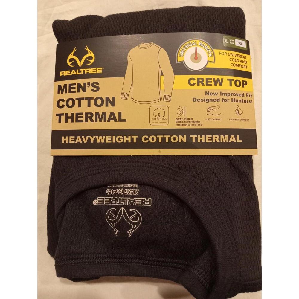 Realtree Men's Cotton Heavyweight Thermal Crew Top Size XL Extra Large Black
